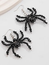 abordables Accesorios de Halloween-Conjunto de collar y pendientes de cuentas de araña de Halloween para mujer: joyería acrílica gótica de aleación negra y roja, accesorios de disfraz espeluznantes y adorables para fiestas y cosplay.