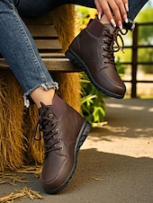 abordables Bottines-Bottines à lacets pour femmes avec col côtelé – des chaussures d&#039;extérieur élégantes pour les visites à la ferme, les champs de tournesols et les promenades d&#039;automne