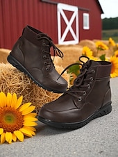 abordables Bottines-Bottines à lacets pour femmes avec col côtelé – des chaussures d&#039;extérieur élégantes pour les visites à la ferme, les champs de tournesols et les promenades d&#039;automne