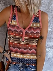 abordables Débardeur Boho-Femmes Débardeur caraco Fleuri Graphique Géométrique Bohème ancien Élégant Sans manches Col en V Hauts Réguliers Quotidien Imprimé Noir Rose Claire Bleu Marron Beige Été Printemps
