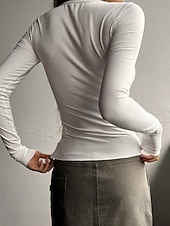 preiswerte Einfarbiges T-Shirt-Damen Bluse Einfarbig Stilvoll Basic Lässig Langarm Rundhalsausschnitt Normale Oberteile Täglich Knöpfe Schwarz Weiß Rosa Grün Grau Sommer Frühling Herbst