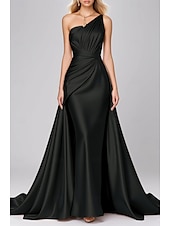 abordables Rose-Robe de soirée sirène rose noire élégante, robe formelle pour invité de mariage, longueur au sol, sans manches, asymétrique, robe rose en satin extensible avec plis, 2025