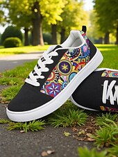 abordables Baskets femme-Baskets en toile colorées pour femmes – chaussures à lacets décontractées et légères avec un imprimé artistique vibrant, parfaites pour la marche, les voyages et le style urbain au quotidien