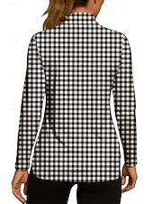 זול חולצת נשים-בגדי ריקוד נשים משובץ מְשׁוּבָּץ חולצה חולצת ספורט חולצת POLO חולצת טניס שרוול ארוך רוכסן פרחוני UPF50+ עמידות UV גמישות גבוהה פתילת לחות נושם כדור עף טניס גולף צווארון גבוה עומד חולצה סווטשירט שחור