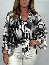 cheap Floral Tops-Women&#039;s Shirt Chiffon Tops Floral Stylish Modern Long Sleeve Shirt Collar Regular Tops Daily Holiday Buttons Print Black Yellow Pink Royal Blue Blue Spring Fall