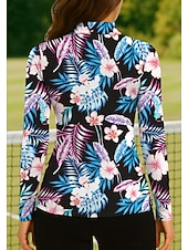 cheap Women's Shirt-Women's Plants Floral Tropical Floral Botanical Tops Golf Polo Shirt Tennis Shirt Tennis Tee Long Sleeve Print Quarter Zip Pullover UPF50+ UV Protection Elastic Breathable Volleyball Tennis Golf