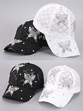 olcso Női kalapok-női légáteresztő, hálós, virágmintás, strasszos baseballsapka - elegáns pillangós dizájn, ideális divatos szabadidős tevékenységekhez, szabadtéri tevékenységekhez és bulikhoz
