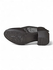 billige Block Heels-Svarte damesko med mesh-hæl – pustende pumps i vintage-stil for kontor, hagefester og smart, avslappet antrekk