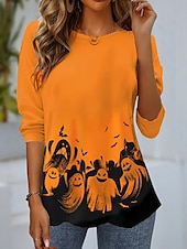 economico Top di Halloween-Halloween Per donna Maglietta Grafico Animale Vintage Moda Elegante Manica Lunga Girocollo Top Regolari Quotidiano Weekend Stampato Nero Viola Arancione Estate Primavera Autunno