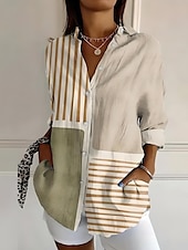 abordables Tops à Rayures et Géométriques pour Femmes-Femmes Chemise Graphique Géométrique Rayé ancien Tropical Quotidien manche longue Col de chemise Hauts Réguliers Travail Quotidien Fête Boutons Imprimé Blanche Jaune Rouge Bleu Orange Été Printemps
