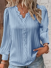 preiswerte Damen Einfache Oberteile-Damen Spitzenbluse Einfarbig Elegant Stilvoll Basic Langarm V Ausschnitt Normale Oberteile Täglich Spitze Patchwork Weiß Rote Purpur Orange Grün Sommer Frühling Herbst