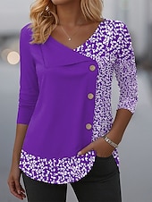 economico T-shirt floreale-Per donna Maglietta Floreale Grafico Moda Elegante Casual Manica Lunga Girocollo Scollo a V Top Regolari Quotidiano Patchwork Bottoni Stampato Rosso Blu Viola Verde Primavera Autunno Inverno