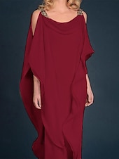 cheap Floor Length-Beach Wedding Sheath Mother of the Bride Dress Wedding Guest Elegant Plus Size Jewel Neck Floor Length Chiffon Half Sleeve with Beading Cascading Ruffles free custom size
