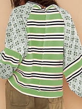 ieftine Topuri cu dungi și geometrice-Pentru femei Hanorac pulover Geometric Dungi Casual Manșon Lung Stil Nautic Topuri obișnuite Stradă Zilnice Imprimeu Negru Verde Deschis Roșu-aprins Portocaliu Toamnă Iarnă