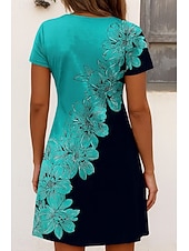 economico Abiti floreali-Per donna Abito Midi Vestito Estivo Vestito T-Shirt Abito a trapezio Vacanza Casual Spiaggia Spiaggia Uscire Vestibilità regolare Floreale Grafico Manica Corta Scollo a V Blu Bianco Verde Blu scuro