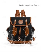 cheap College Backpacks-Women&#039;s Vintage Faux Leather Trim Backpack - Waterproof Canvas Preppy School Bag with Drawstring Closure for Teenage Girls, Students and Daily Use