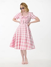 levne Šaty-Retro 50. léta Rockabilly Ke kolenům Šaty Houpací šaty Flare šaty Kostkovaný Vzor gingham Puntíkované Dámské Karneval Plesová maškaráda Dovolená Na den Retro tematická párty Dospělí Šaty Jaro léto