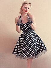 ieftine Rochii-Epocă 1950 rockabilly Lungime Genunchi Rochie Flapper Rochii O rochie de linie Buline Mulată Gâtul halter Pentru femei Halloween Carnaval ziua îndragostiților Petrecere Casual Petrecere ceai Adulți