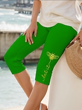 billige Dyr Trykk-Dame Capri-bukser Leggings Elegant Ferie Årgang Capris Høy Midje Grafisk Dyr Bokstaver Elastisk Formell utendørs Feriereise Oliven Brun Svart Hvit Rød Sommer Vår Slank Fasong