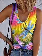ieftine Top de tip tank cu animale-Pentru femei Camisole Tank Top Ombre Grafic Animal Epocă Tropical Stilat Fără manșon Fără mâneci În V Topuri obișnuite Zilnic Imprimeu Galben Albastru piscină Mov Vară Primăvară