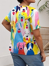 abordables T-shirt grande taille-Femmes Grande taille Hauts T-shirt Graphique Animal Imprimé Manche Courte Col ras du cou Occasionnel Quotidien Polyester Printemps Automne Noir Jaune