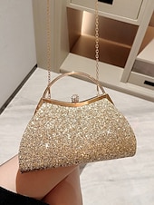 abordables Pochettes et sacs à main de soirée-Pochette de soirée pailletée pour femme – Sac à main doré scintillant avec bandoulière chaîne, élégant sac de soirée pour mariages, bals et cocktails