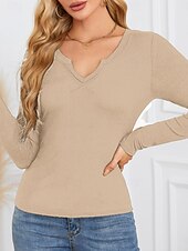 tanie gładka koszulka-Damskie Bluzka Jednokolorowe Elegancki Codzienny Długi rękaw W serek Zwykłe topy Codzienny Biały Czerwony Fioletowy Morelowy Lato Wiosna Jesień