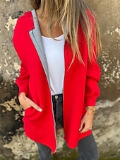 billiga hoodie jacka-Dam Hoodiejacka Bekväm Andningsfunktion Dragkedja Ficka Mode Dagligen Slät Utomhus Ledigt Dagligen Enkelknäppt Normal Huva Normal Långärmad Ytterkläder Svart Rubinrött Mörkgrå Vår Höst