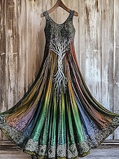 economico Abiti Boho-Per donna Abito maxi Abito a trapezio Abito a spalle scoperte Vacanza Casual Feste Vestibilità regolare Ombre Grafico Senza Maniche Collo quadrato Viola Arancione Verde Estate Primavera