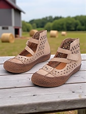 preiswerte Ballerinas für Damen-Mary-Jane-Schuhe aus Kunstleder mit weiter Passform und Cut-outs – bequemer Retro-Casual-Stil für Bauernhofbesuche, Gartenspaziergänge und Wochenendausflüge