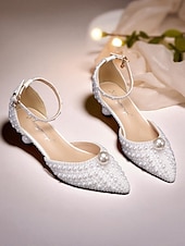 economico Formale-Set di scarpe da sposa da donna con pochette e decorazioni in perle: eleganti tacchi a spillo con cinturino alla caviglia, design con perline e borsa da sera abbinata, perfetti per matrimoni formali