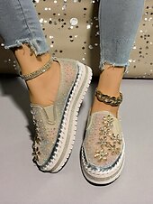 economico Festa Notturna-Sneakers slip-on da donna con strass, tomaia in mesh e suola spessa - scarpe alla moda per la vita notturna, le feste e le discoteche