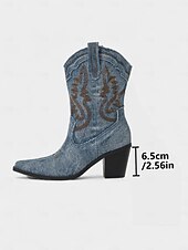olcso Cowboy és nyugati csizma-női farmer western cowboy csizma - vintage középvájjal érő hegyes orrú, hímzett, blokk sarkú bokacsizma, klasszikus amerikai cowgirl stílus country zenei fesztiválokra és rodeó partikra