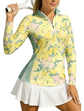 economico Camicia Donna-Per donna Floreale Maglietta sportiva Polo da golf Maglia da tennis Manica Lunga Cerniera Floreale UPF50+ Resistente ai Raggi UV Alta elasticità Traspirante Tennis Golf Pickleball Collo alla coreana
