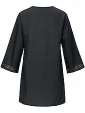 abordables Tops bohèmes-Femmes Chemises en coton et lin Chemisier occidental Uni Bohème ancien Boho manche longue Col en V Hauts Longs Quotidien Fête Patchwork Gris foncé Été