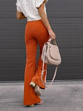 economico Pantaloni a zampa da donna-Per donna Pantaloni a Zampa Chinos Moda Streetwear Lunghezza intera Vita Alta Semplice Taglio alto Comodità All&#039;aperto Micro-elastico Ufficio Streetwear Quotidiano Nero Vino Arancione Blu scuro