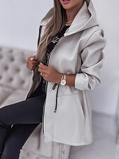 billiga Kappor och trenchcoats-Dam Hoodiejacka Bekväm Andningsfunktion Dragkedja Ficka Mode Ledigt Slät Semester Gata Ledigt Dagliga kläder Dragkedja Normal Huva Normal Långärmad Ytterkläder Svart Armégrön Beige Vår Höst