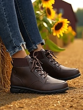 abordables Bottines-Bottines à lacets pour femmes avec col côtelé – des chaussures d&#039;extérieur élégantes pour les visites à la ferme, les champs de tournesols et les promenades d&#039;automne