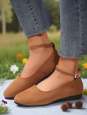 ieftine Pantofi Joși de Damă-Balerini negri de damă, din piele întoarsă artificială, cu bareta până la gleznă – balerini eleganți și casual pentru birou, plimbări zilnice și ținute de toamnă