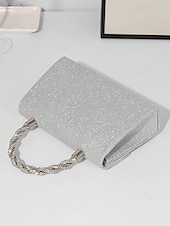 abordables Bolsos de mano y de noche-Bolso de mano para mujer con purpurina plateada y asa de diamantes de imitación: elegante bolso de noche para fiestas, bodas y cócteles.