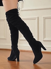 abordables Bottes à la mode-bottes cuissardes en daim gris pour femme à talons hauts - bottines cuissardes chics et élégantes pour les sorties à la mode et les tenues de soirée
