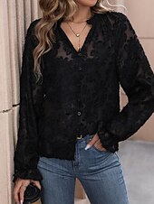 economico Top in Pizzo-Per donna Camicia Semplice Elegante Moderno Manica Lunga Scollo a V Top Regolari Quotidiano Ferie Rete Nero Primavera Autunno