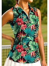 ieftine Cămașă pentru femei-Pentru femei Plante Tropical Floral Botanic Tops Tricou sport Tricou POLO Cămașă de tenis Fără manșon Fermoar UPF50+ Rezistent la UV Înaltă Elasticitate Confortabil la umezeală Respirabil Tenis