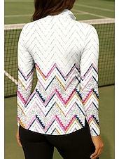 tanie Koszula damska-Damskie Geometryczny Koszula Koszulka sportowa Koszulka polo Koszulka do tenisa Długi rękaw Zamek Kwiaty UPF50+ Odporny na UV Wysoka elastyczność Odprowadza wilgoć Oddychający Bransoletka tenisowa
