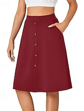 abordables Jupes unies-Femmes Jupe Occasionnel Au-dessus du genou Taille Basse Jupes Uni Avec Poches Micro-Élastique Vacances Rue Noir Rouge Bleu Marron Automne Polyester