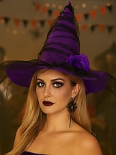 economico Accessori di Halloween-cappello da strega di Halloween da donna con velo a rete e rosa – cappello gotico a punta per feste in maschera, cosplay ed eventi a tema