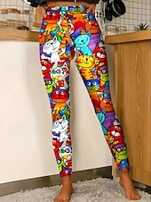 economico Animali Stampa-Per donna Leggings Punk Attivo Vacanza Lunghezza intera Vita Alta Grafico Animale Gatto Stampa 3D Asciugatura Rapida Traspirabilità Morbido Elasticizzato All&#039;aperto Casa Casual Nero Bianco Arcobaleno