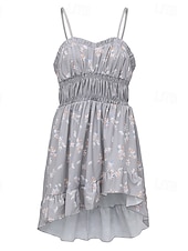 cheap Boho Dress-Women&#039;s Mini Dress Casual Dress Summer Dress Slip Dress Boho Dress Elegant Fashion Romantic Holiday Date Beach Regular Fit Flower Sleeveless V Neck Gray Summer