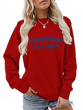 billige Grafisk butikk Sweatshirts &amp; Hettegensere-Dame Genser med genser Bokstaver Gatemote Fritid Langermet Crew-hals Vanlige topper Gate Ferie Trykt mønster Rød Blå Grønn Grå Høst Vinter