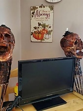 お買い得  ハロウィン-手作りのスカルティキトーチ、ハロウィーンのスカルガーデンパティオ装飾トーチ、耐候性屋外パティオ照明ガーデントーチ、ハロウィーンのスタイリッシュな不気味なトーチライト屋外ガーデン装飾用